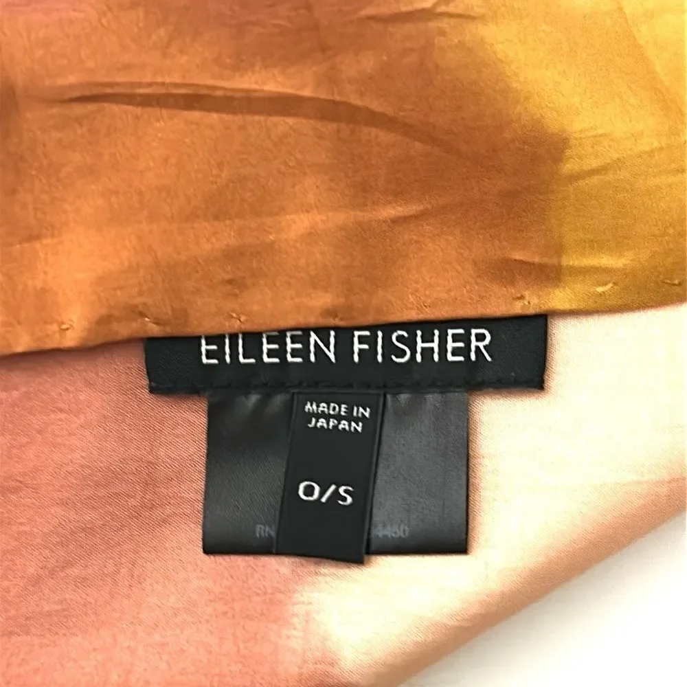 Eileen Fisher Silk Oblong Scarf Rust Peach Tie Dye Shibori Hand Rolled Japan